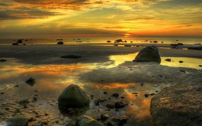 Обои картинки фото природа, восходы, закаты, камни, море, берег