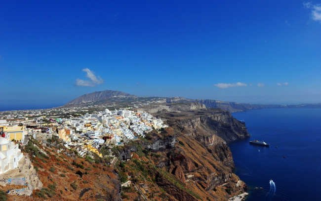Обои картинки фото santorini, greece, города, санторини, греция, побережье, город, панорама