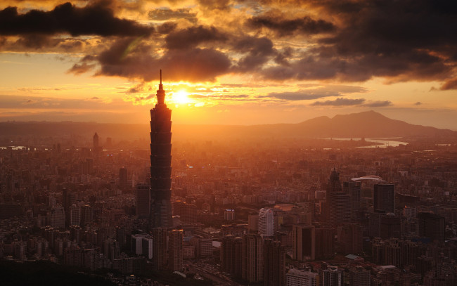 Обои картинки фото тайвань, города, тайбэй, ночь, панорама, свет