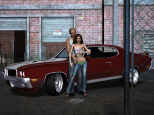 Картинка автомобили 3d+car&girl автомобиль взгляд девушка мужчина фон
