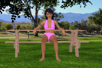 Картинка 3д+графика люди+ people скамейка фон девушка взгляд парк