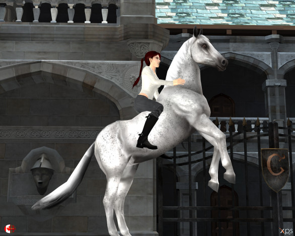 Обои картинки фото 3д графика, фантазия , fantasy, девушка, взгляд, фон, лошадь