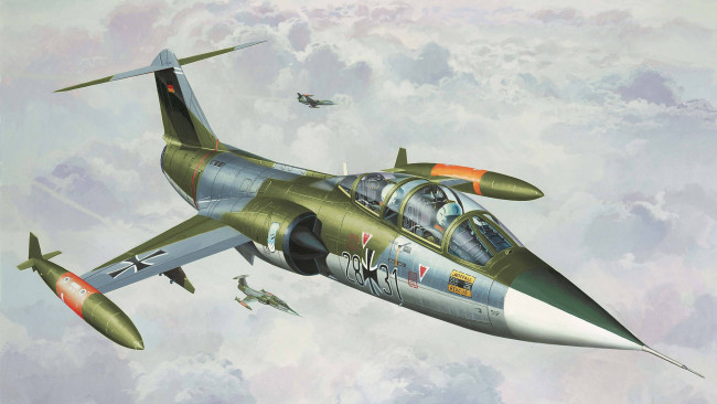 Обои картинки фото рисованное, авиация, starfighter, истребитель-перехватчик, рисунок, f-104, lockheed
