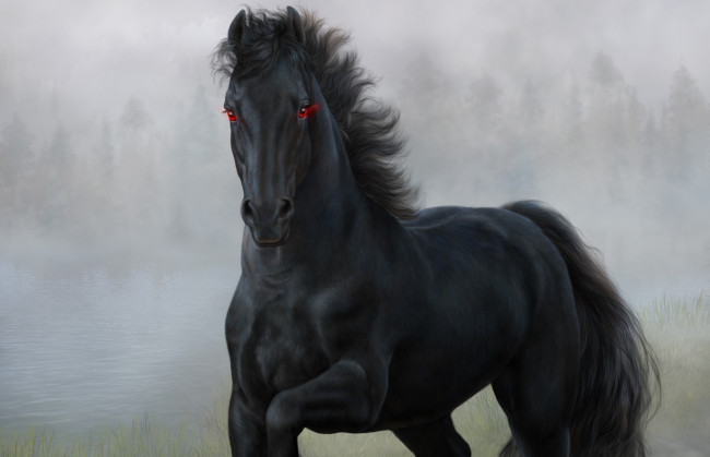 Обои картинки фото рисованное, животные,  лошади, лошадь, фон