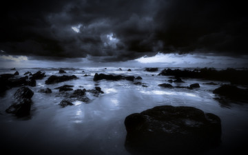 Картинка природа побережье ночь камни море