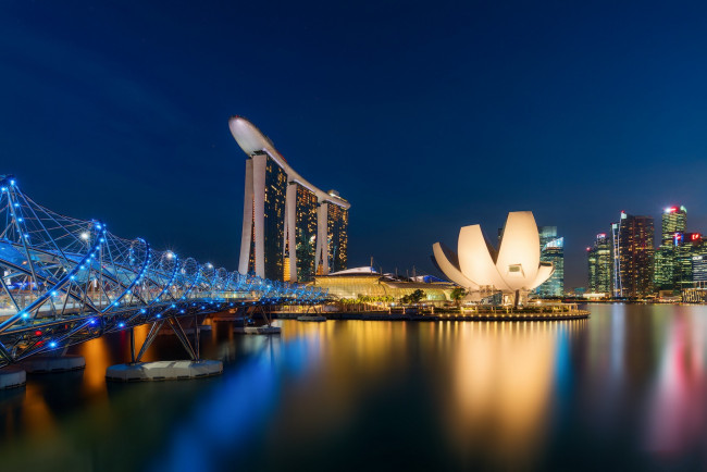 Обои картинки фото singapore, города, сингапур , сингапур, панорама, ночь, огни