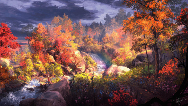 Обои картинки фото рисованное, природа, осень, рисунок, фантазия