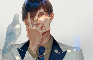 Картинка аниме unknown +другое+ парень рука голубь птица пиджак галстук