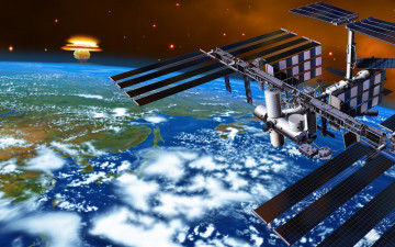Картинка космос арт станция земля планета взрыв