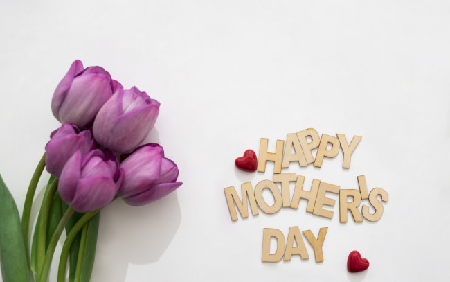Обои картинки фото праздничные, день матери, тюльпаны, поздравление, сердечки