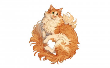 Картинка рисованное животные +коты кот рыжий