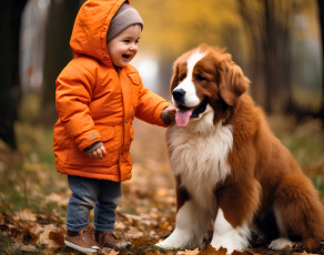 Картинка разное дети девочка куртка собака осень