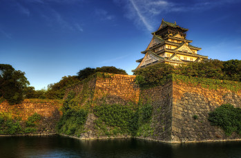 Картинка города замки Японии замок осака пагода