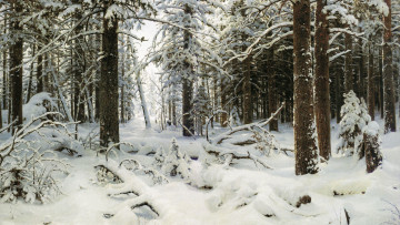 Картинка рисованные иван шишкин зима снег лес ели
