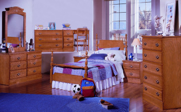 обоя интерьер, детская, комната, подушки, тумбочки, кровать
