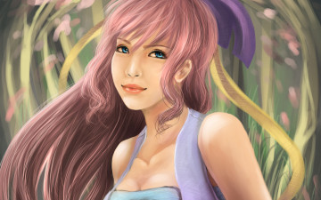 Картинка рисованные люди девушка хвостик бант розовые волосы