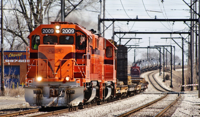 Обои картинки фото техника, поезда, грузовой, состав, вагоны, локомотив, железная, дорога, рельсы