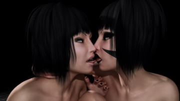 Картинка 3д+графика портрет+ portraits поцелуй фон взгляд девушки