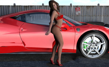 Картинка автомобили 3d+car&girl взгляд фон автомобиль девушка