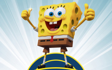 обоя мультфильмы, spongebob squarepants, радость, жест, фон, желтый