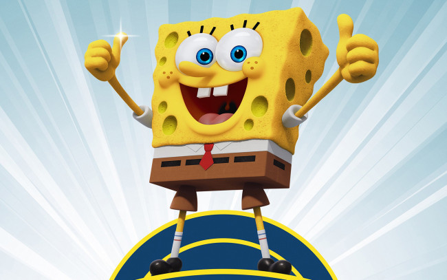 Обои картинки фото мультфильмы, spongebob squarepants, радость, жест, фон, желтый