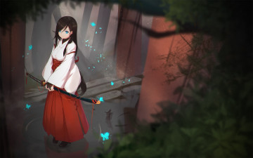 Картинка аниме оружие +техника +технологии фон взгляд девушка
