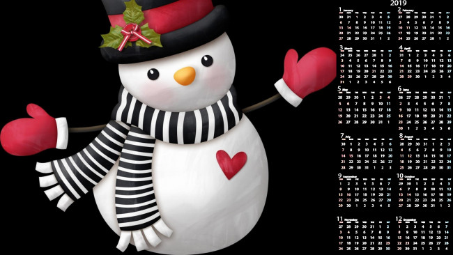 Обои картинки фото календари, праздники,  салюты, сердце, шарф, шляпа, снеговик
