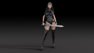 Картинка 3д+графика фантазия+ fantasy меч униформа взгляд фон девушка
