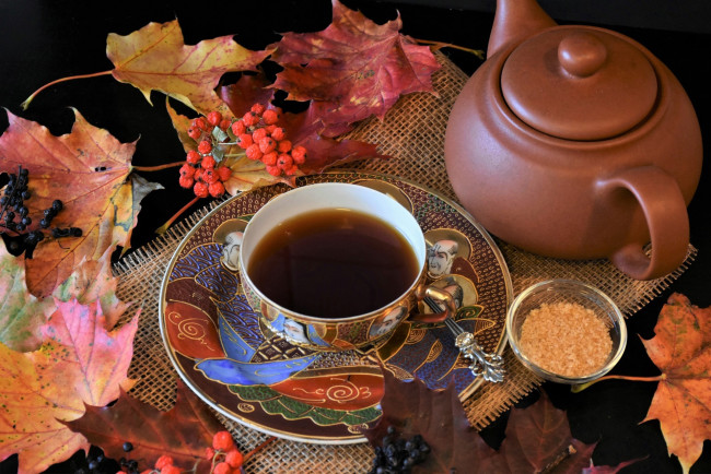 Обои картинки фото еда, напитки,  чай, сахар, чай, листья