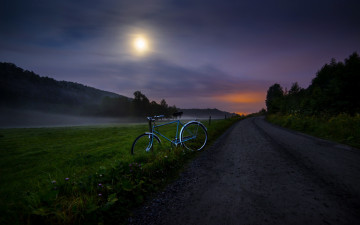 Картинка техника велосипеды велосипед дорога горы закат деревья