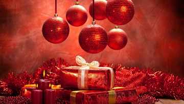 Картинка праздничные разное новый год подарки коробочки свечи шарики