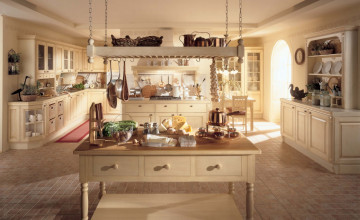 Картинка интерьер кухня стол продукты плита посуда