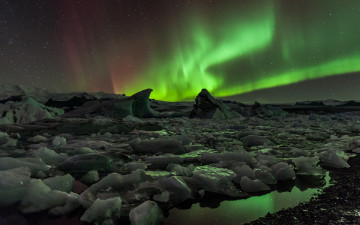 Картинка природа северное сияние лед ночь торосы