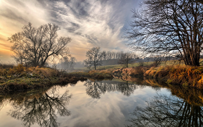 Обои картинки фото польша, nowa, sоl, природа, реки, озера, река, туман