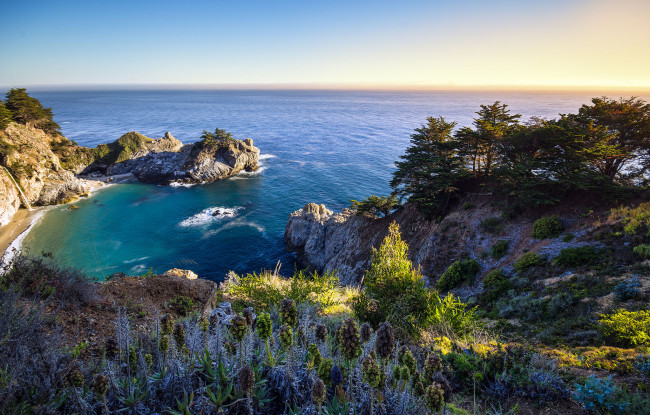Обои картинки фото mcway, falls, big, sur, california, природа, побережье, водопад, океан, калифорния