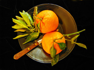 обоя еда, цитрусы, апельсины, чаша, нож