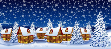 Картинка праздничные векторная+графика+ новый+год дома снежинки