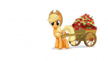 обоя мультфильмы, my little pony, яблоки, повозка, пони, applejack