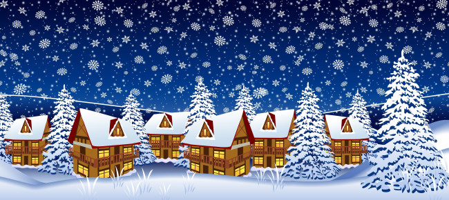 Обои картинки фото праздничные, векторная графика , новый год, дома, снежинки