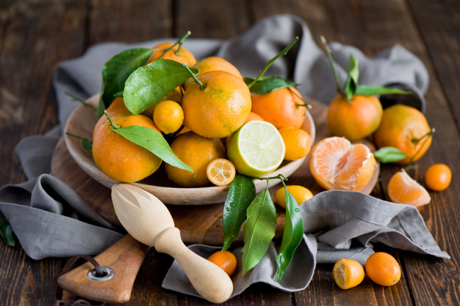 Обои картинки фото еда, цитрусы, мандарины, кумкват, лимон