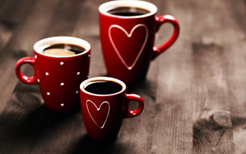 обоя еда, кофе,  кофейные зёрна, чашки, сердечки