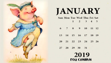 Картинка календари праздники +салюты свинья поросенок платье