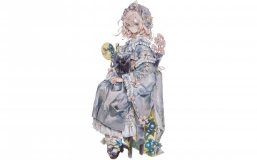 Картинка аниме touhou девочка цветы табуретка