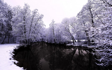 обоя природа, реки, озера, деревья, снег, река