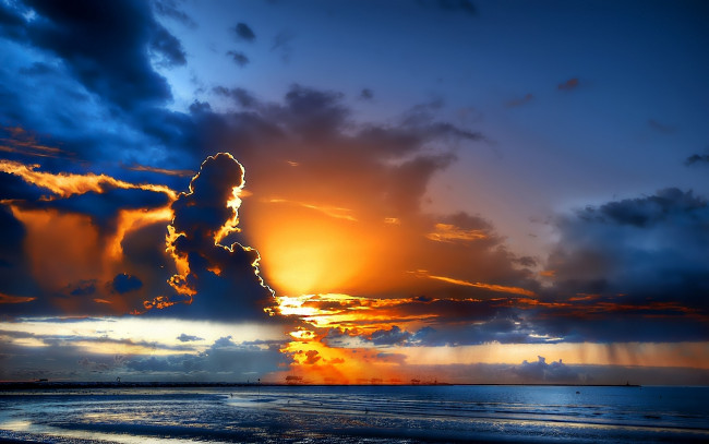 Обои картинки фото природа, восходы, закаты, море, небо, облака