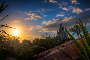 Картинка города диснейленд утро волшебное королевство замок золушки рассвет солнце