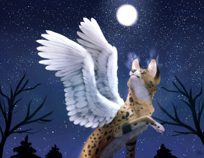 Картинка рисованное животные +сказочные +мифические небо собака крылья звезды луна