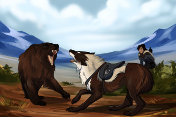 Картинка рисованное -+другое медведь охотник собака