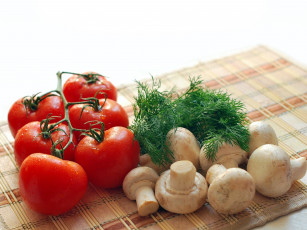 Картинка еда разное шампиньоны укроп грибы томаты помидоры