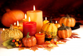 обоя праздничные, хэллоуин, листья, свечи, тыква